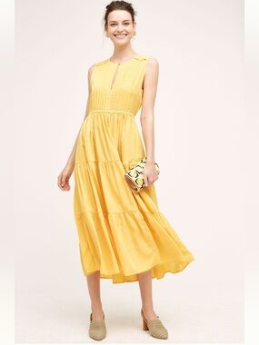 Anthropology Whit Two Sunfield Long flow three-tiered maxi midi Sleeveless Dress